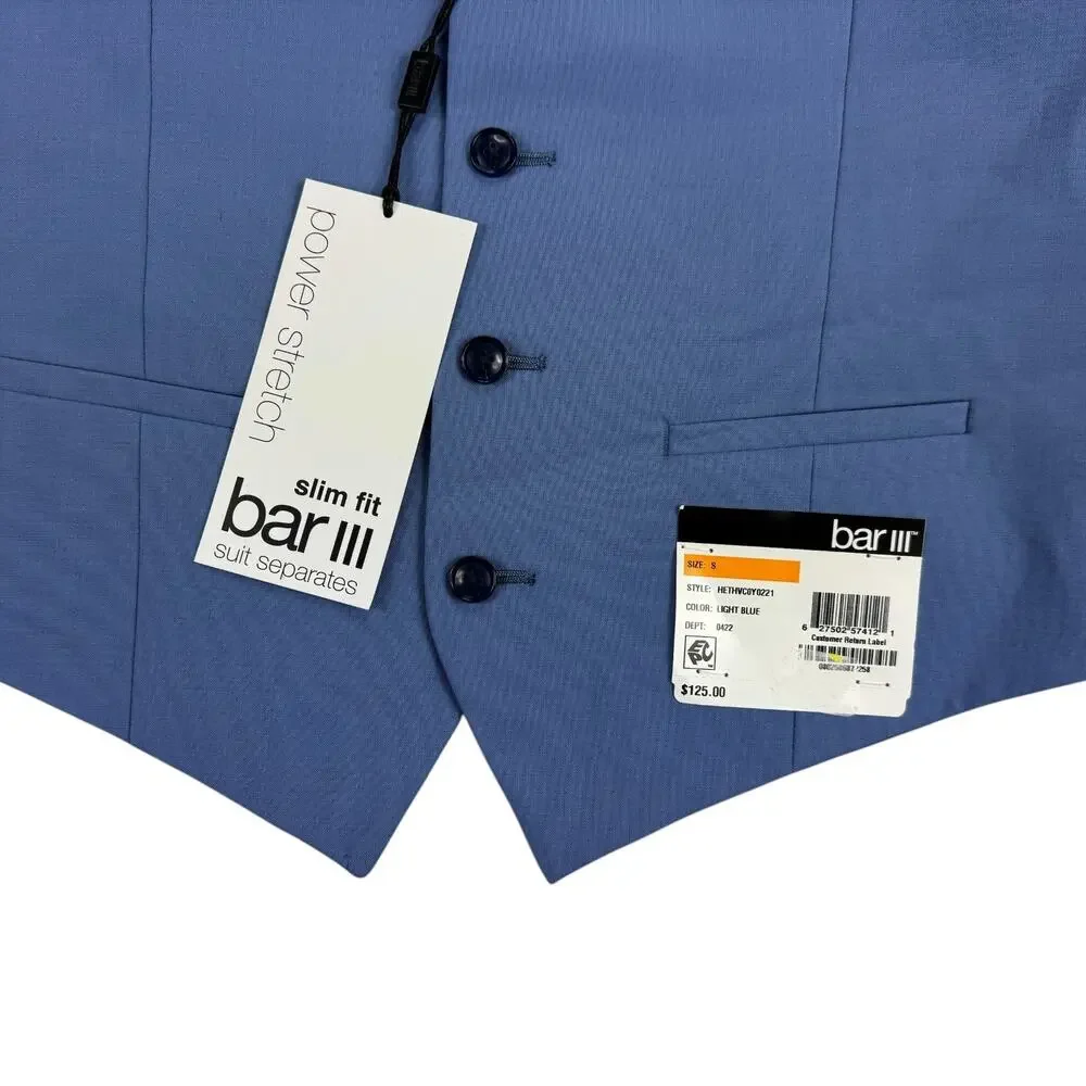 Bar III Mens Slim Fit Stretch Wool Blend Solid Suit Vest Light Blue S